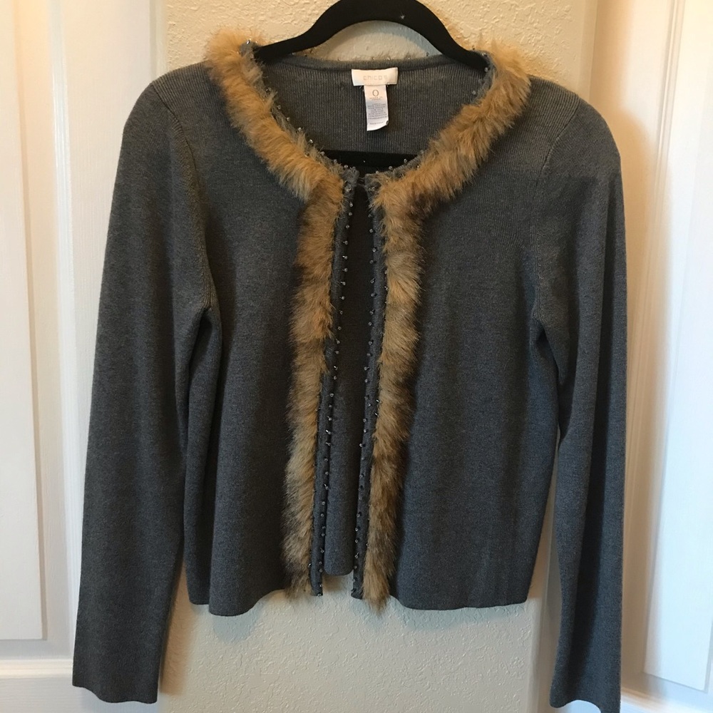 Chico’s Gray Sweater W/Faux Trim